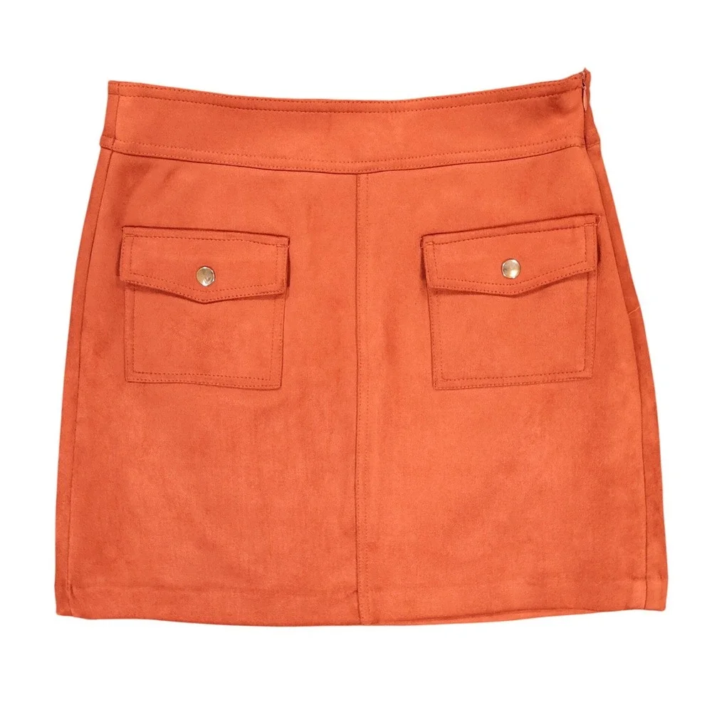 Philosophy‎ Mini Skirt Womens 6 Burnt Orange Faux Suede Pocket Utility Boho Rust